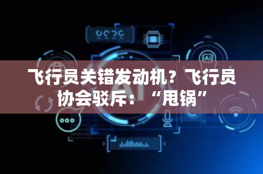 飞行员关错发动机？飞行员协会驳斥：“甩锅”