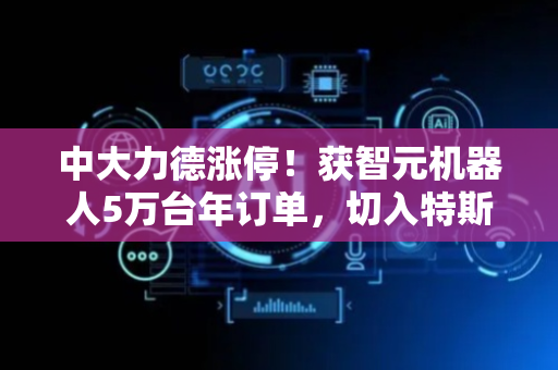 中大力德涨停！获智元机器人5万台年订单，切入特斯拉人形机器人供应链