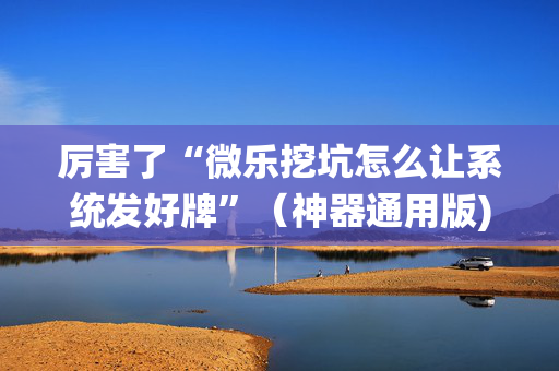 厉害了“微乐挖坑怎么让系统发好牌”（神器通用版)